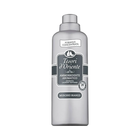 Tesori d'Oriente Ammorbidente Aromatico Muschio Bianco 760 ml, flacone argento con etichetta grigia