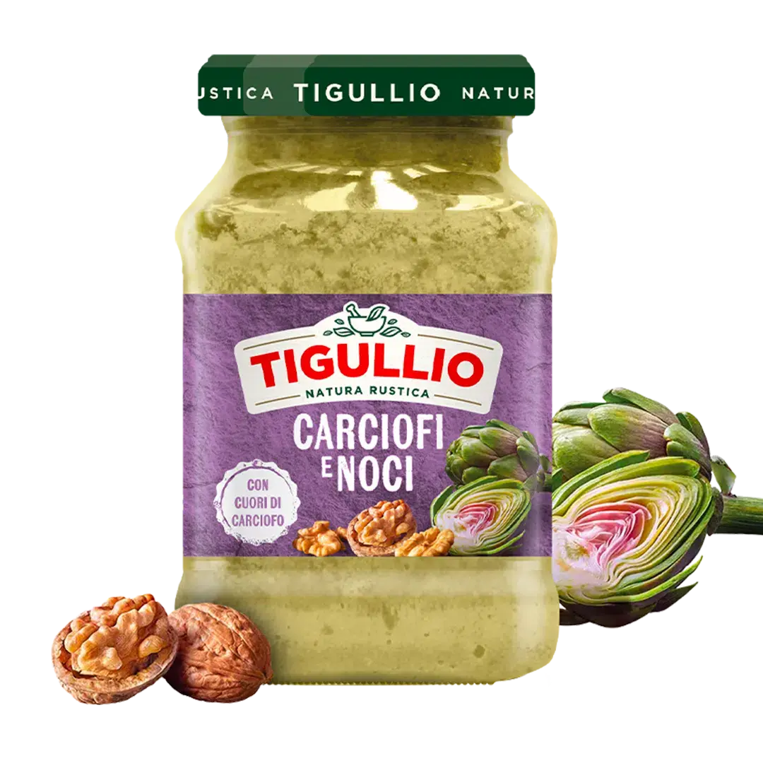 Tigullio Pesto Carciofi e Noci 185 g, glazen potje met pesto van artisjok en walnoot