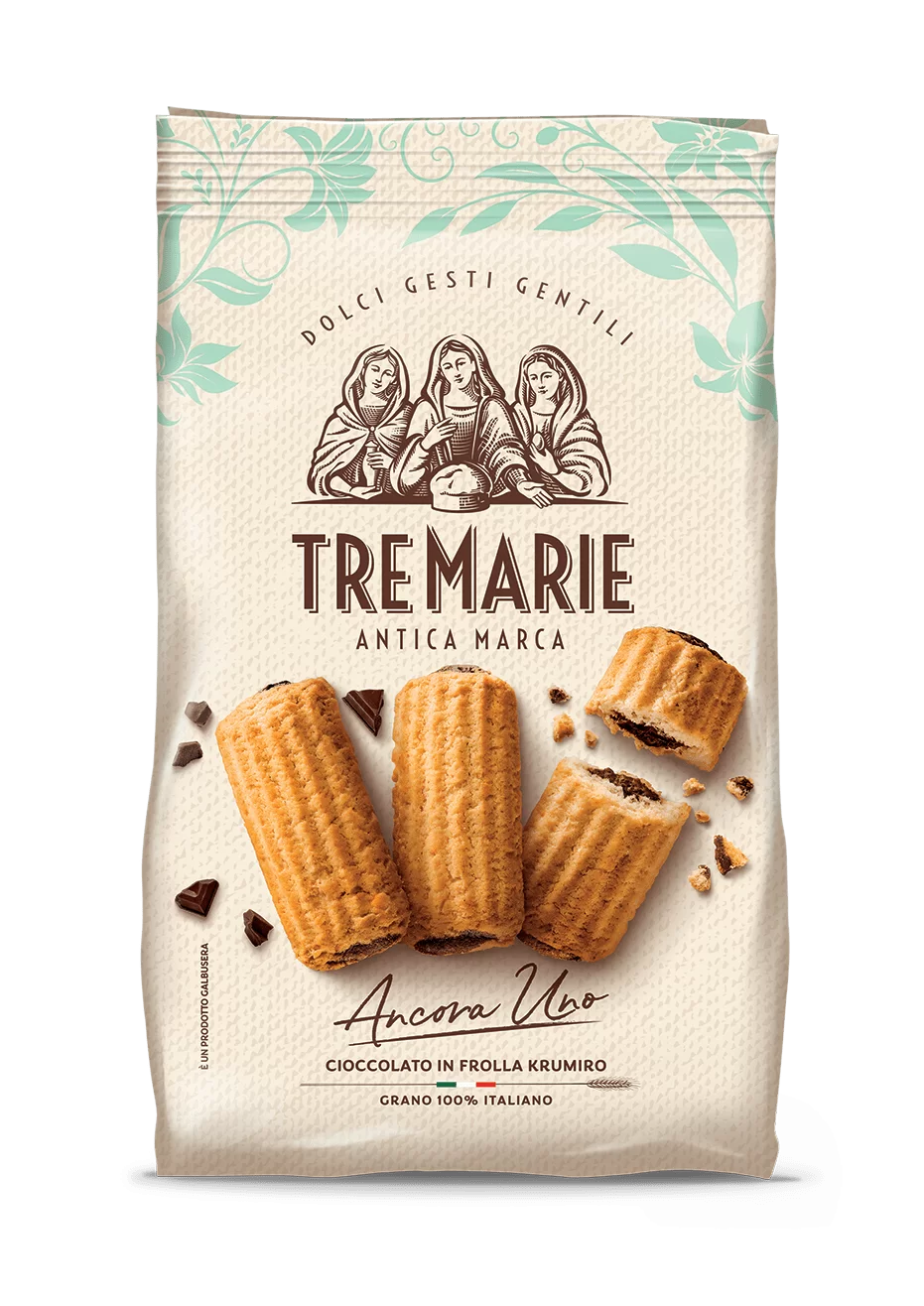 Tre Marie Ancora Uno Cioccolato in Frolla Krumiro 315 g, beige zak met koekjes met een hart van chocolade