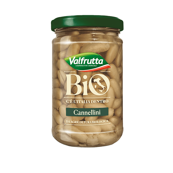 Valfrutta cannellini bonen BIO in glas 360 g, glazen pot met witte bonen