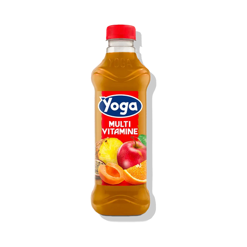 Yoga Multivitamine 1 L, bottiglia PET con etichetta rossa e frutta mista