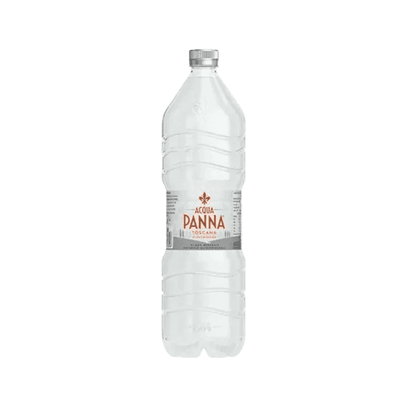 Acqua Panna Naturale 1,5 L, transparante PET fles met zilverkleurig etiket en schroefdop
