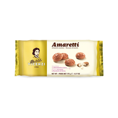 Matilde Vicenzi Amaretti d'Italia 175 g, confezione gialla con gli amaretti e le mandorle
