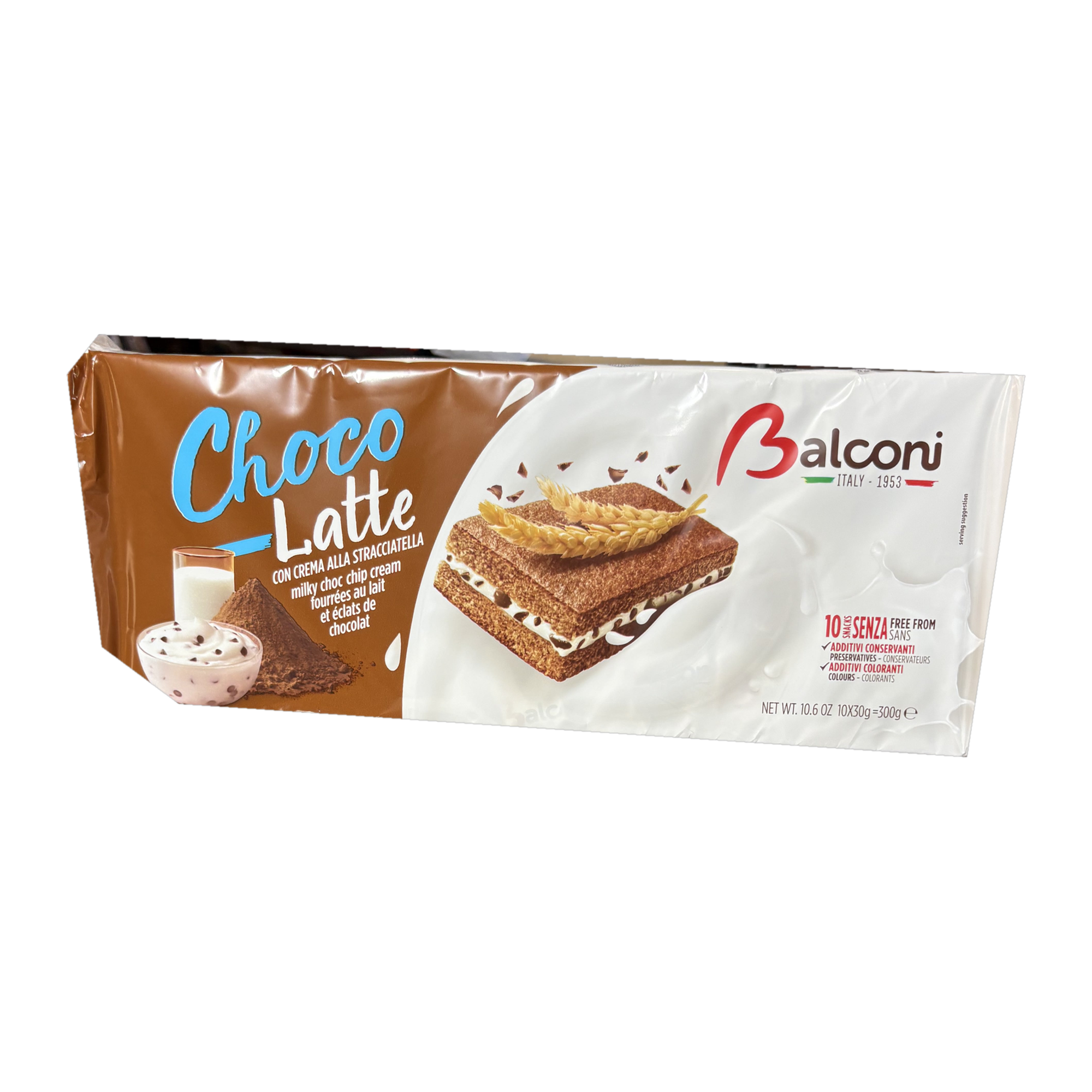 Balconi Choco Latte con crema alla stracciatella 300 g, confezione da 10 merendine