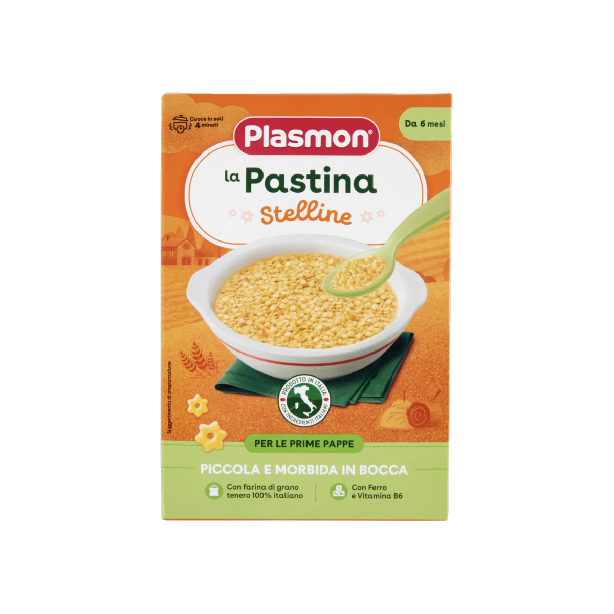 Plasmon Pastina Stelline babypasta 300 g, oranje doos met babypasta