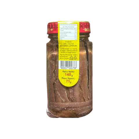 Brunetto Filetti di Acciughe 140 g, vasetto di vetro con filetti di acciughe e tappo rosso