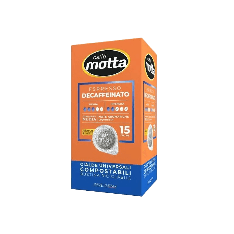 Caffè Motta Espresso Decaffeinato 15 cialde, oranje doos met ESE pad van 44 mm