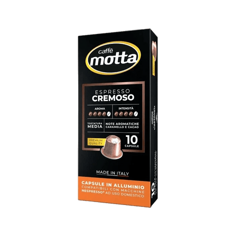Caffè Motta Espresso Cremoso 10 capsule, astuccio nero con riquadro marrone
