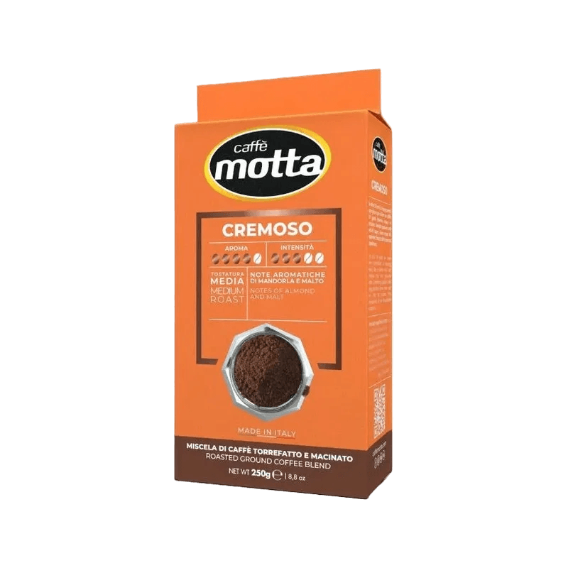 Caffè Motta Il Cremoso 250 g, oranje pak met moka en tonen van amandel en mout
