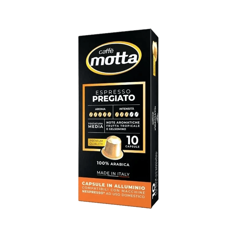 Caffè Motta Espresso Pregiato 100% arabica 10 cups, zwart doosje met oranje band