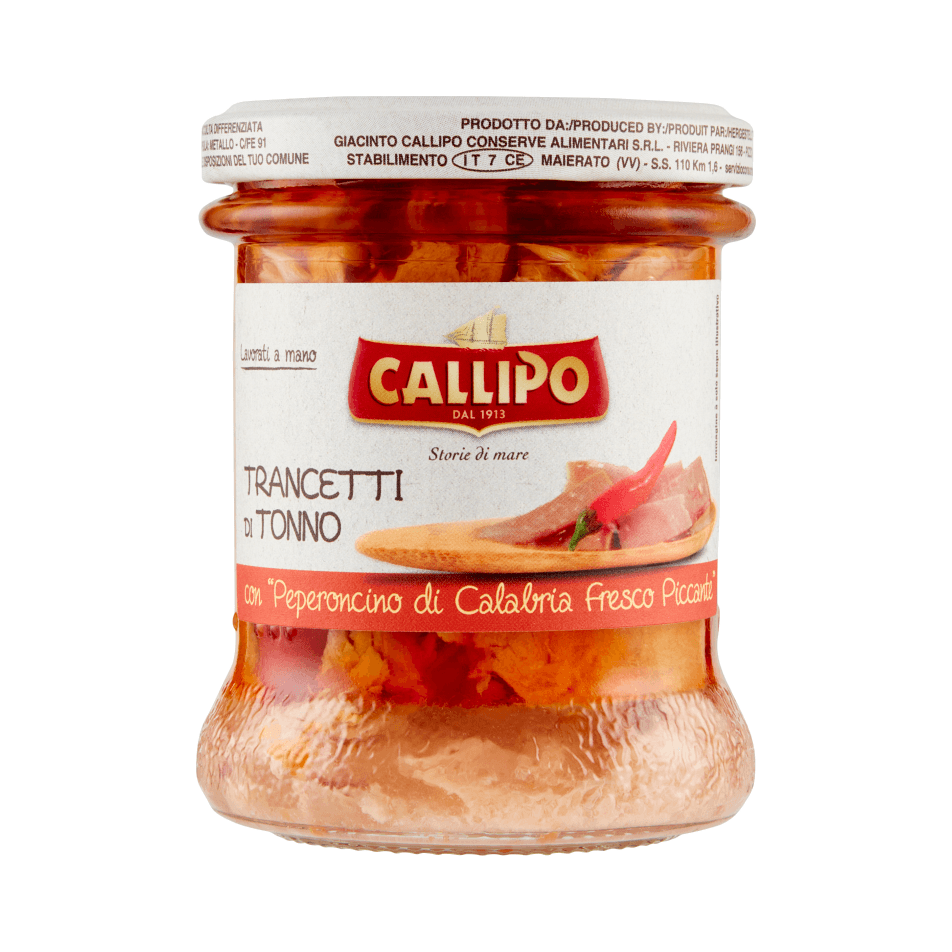 Callipo Trancetti di Tonno all'olio di oliva con peperoncino di Calabria 170 g, vaso di vetro