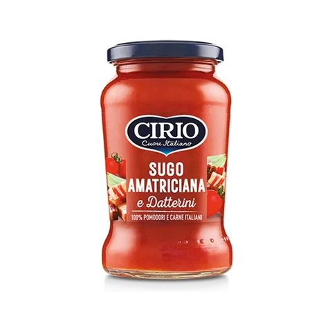 Cirio Sugo Amatriciana e Datterini 190 g, vasetto di vetro con sugo alla pancetta affumicata
