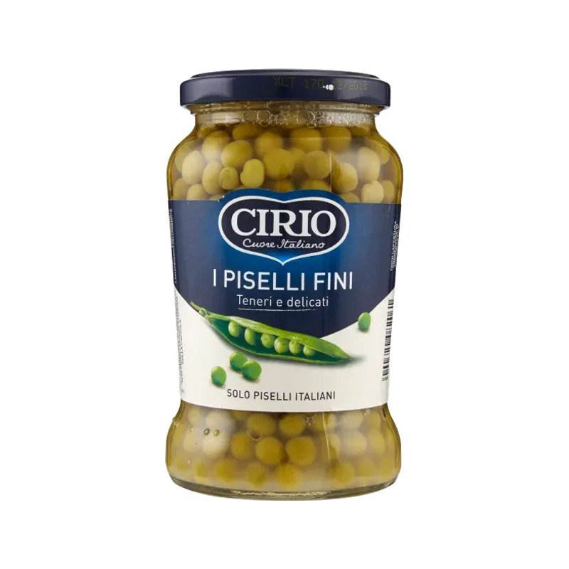Cirio fijne Italiaanse doperwten 370 g, glazen pot met zachte doperwtjes