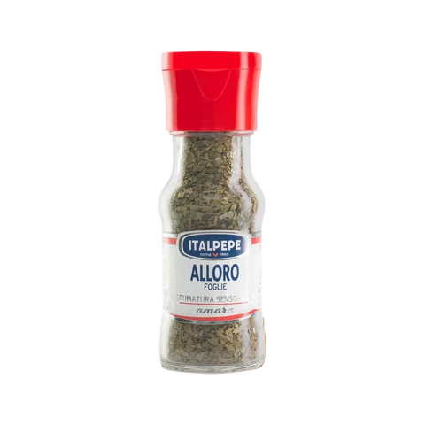 Italpepe Alloro in Foglie 15 g, vasetto di vetro con tappo rosso ed etichetta bianca