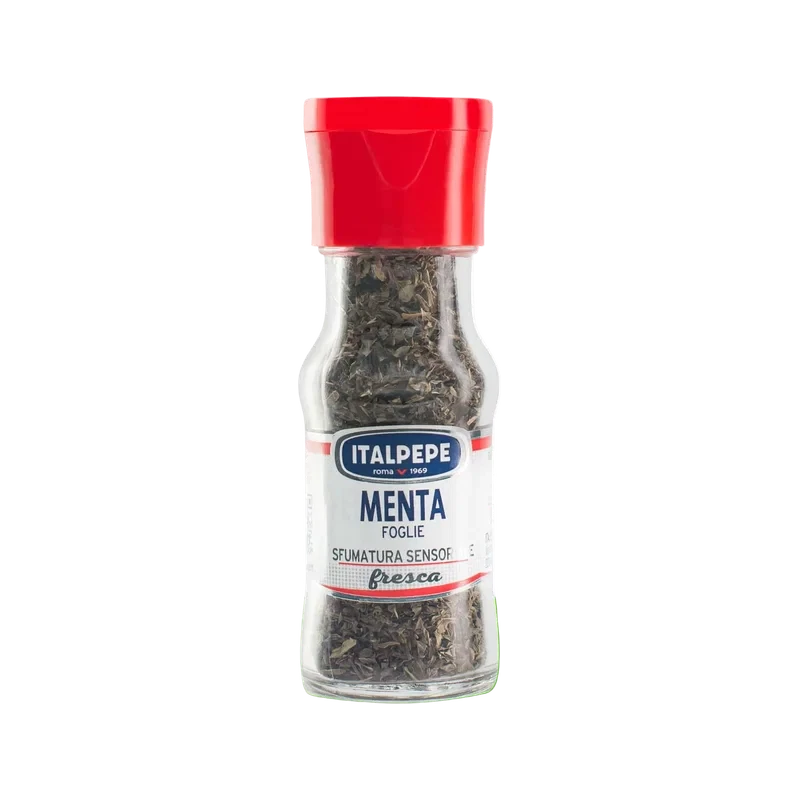 Italpepe Menta in Foglie 9 g, vasetto di vetro con tappo rosso e foglie essiccate