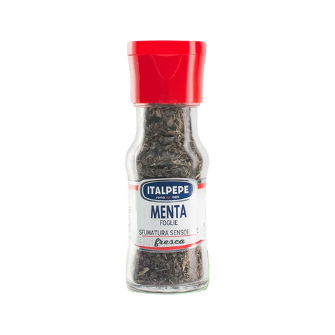 Italpepe Menta in Foglie 9 g, vasetto di vetro con tappo rosso e foglie essiccate