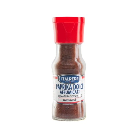 Italpepe Paprika Dolce Affumicata 26 g, vasetto di vetro con polvere rosso scuro e tappo rosso