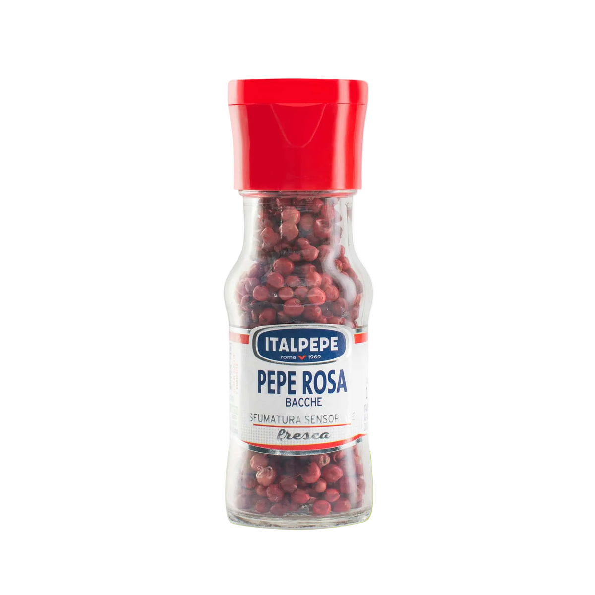 Italpepe Pepe Rosa in Bacche 18 g, vasetto di vetro con tappo rosso e bacche rosa intere