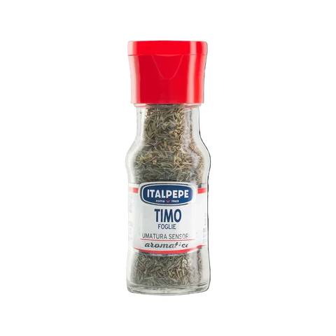 Italpepe Timo in Foglie 10 g, vasetto di vetro con tappo rosso e foglioline essiccate