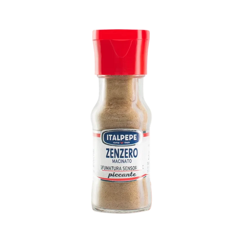 Italpepe Zenzero Macinato 20 g, vasetto di vetro con tappo rosso e polvere color sabbia