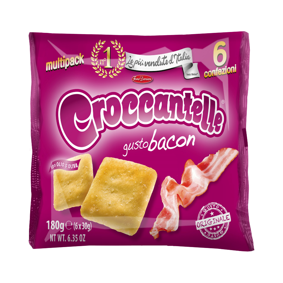 Forno Damiani Croccantelle gusto Bacon 180 g, multipack met zes zakjes