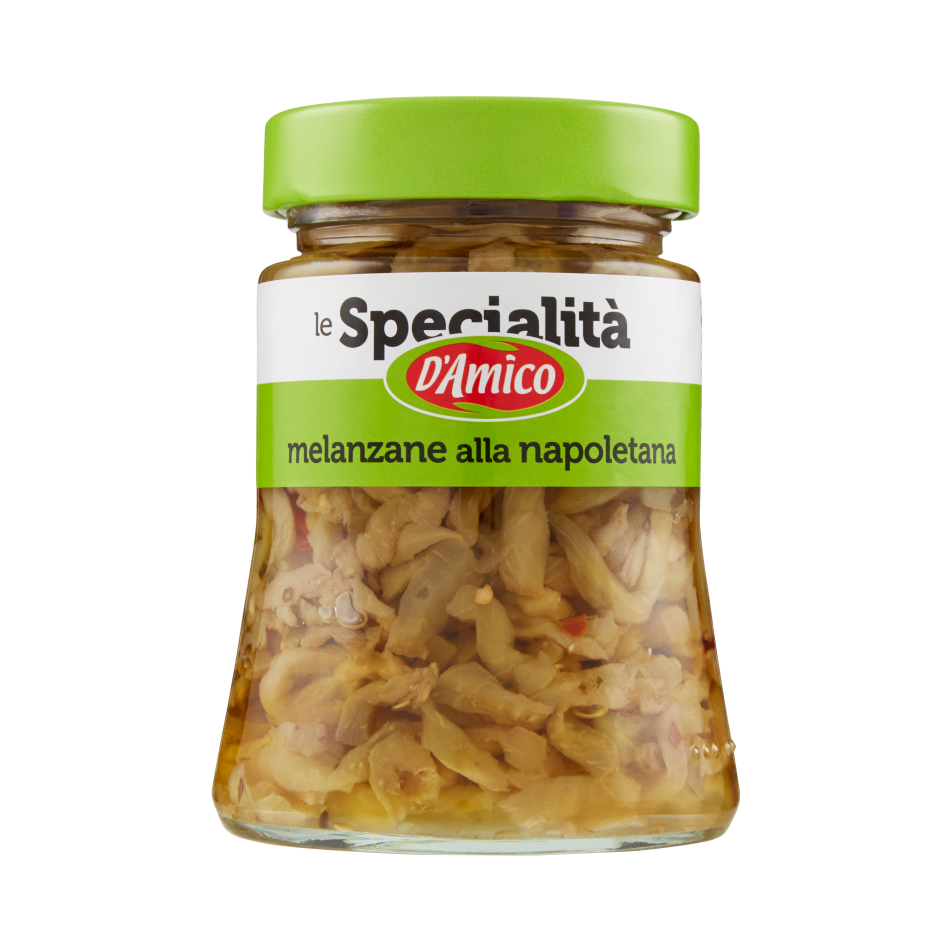 D'Amico Melanzane alla Napoletana 280 g, vaso di vetro con melanzane a filetti sott'olio