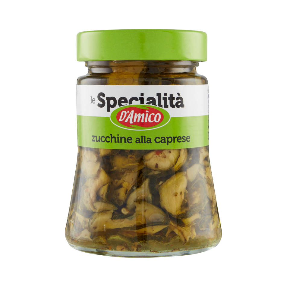 D'Amico Zucchine alla Caprese 280 g, vaso di vetro con zucchine a fette sott'olio