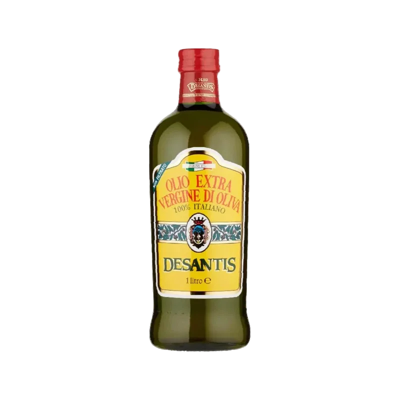 Desantis Extra Vierge Olijfolie 100% Italiano 1 L, glazen fles met rode capsule