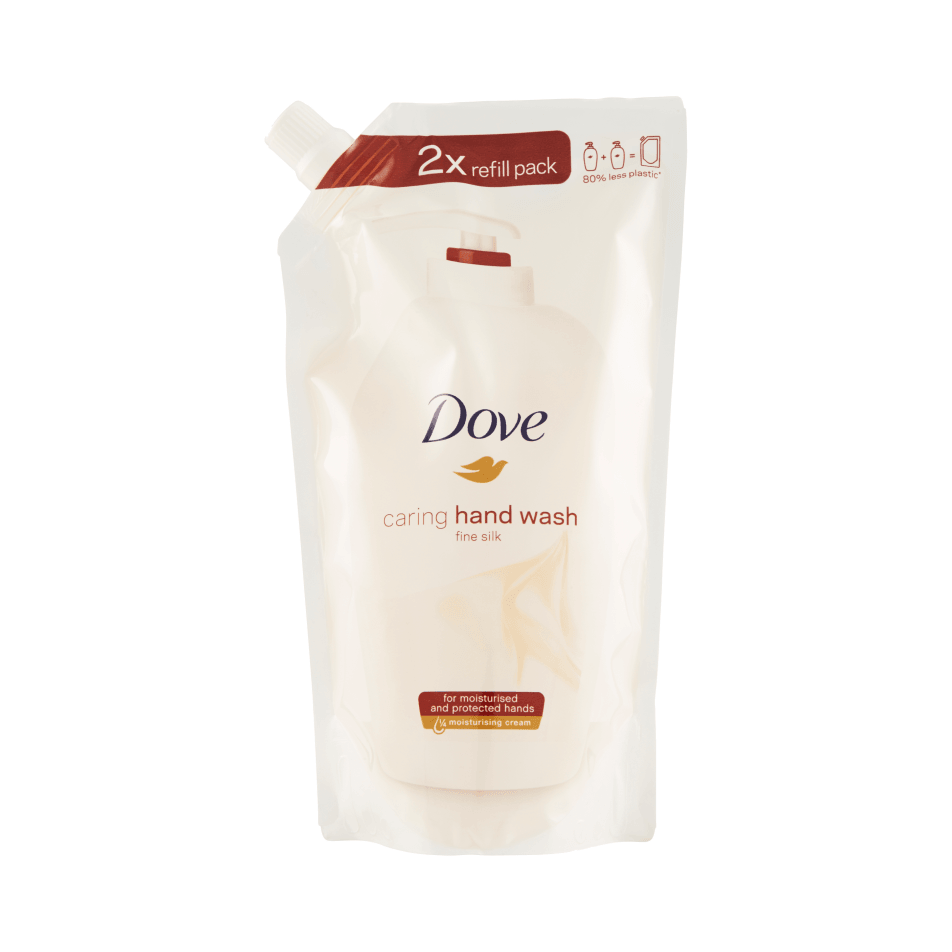 Dove Vloeibare Handzeep Fine Silk Navulling 500 ml, navulzak met 1/4 hydraterende crème