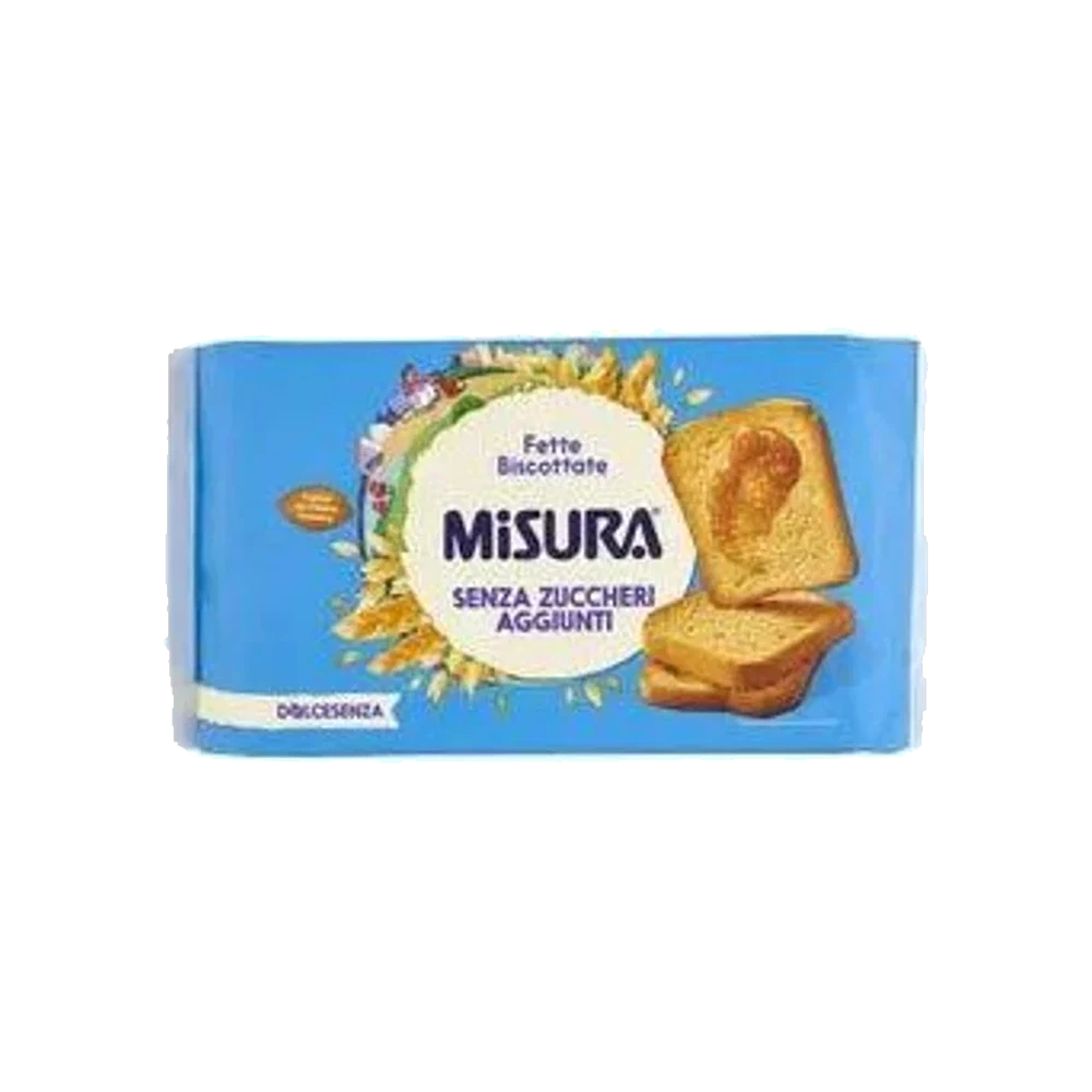 Misura Fette Biscottate Dolcesenza 320 g, lichtblauwe verpakking met goudbruine beschuiten