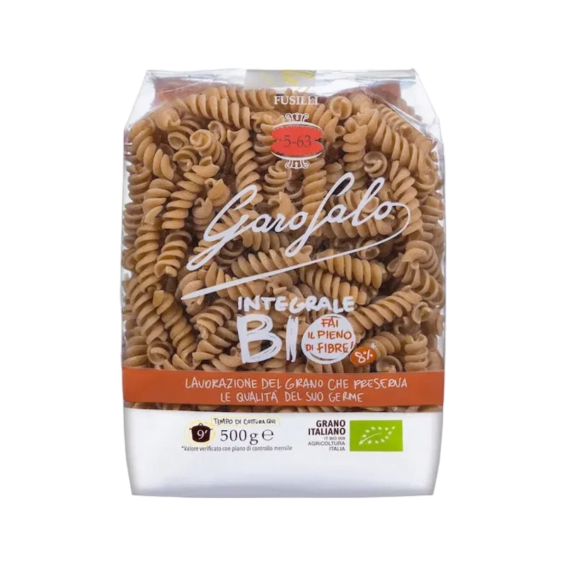 Garofalo Fusilli Integrali Bio N°5-63 500 g, zak met volkoren fusilli in spiraalvorm
