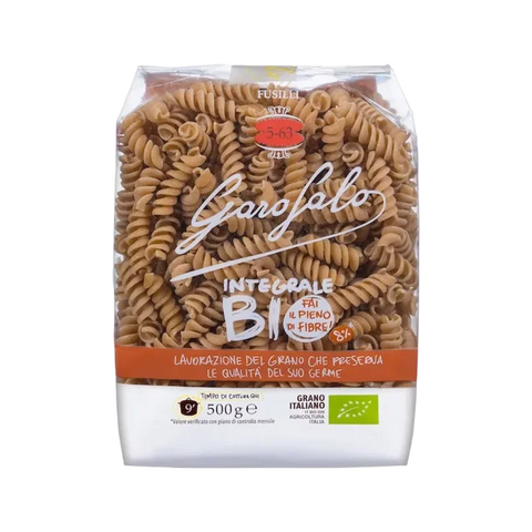 Garofalo Fusilli Integrali Bio N°5-63 500 g, sacchetto con fusilli integrali a spirale