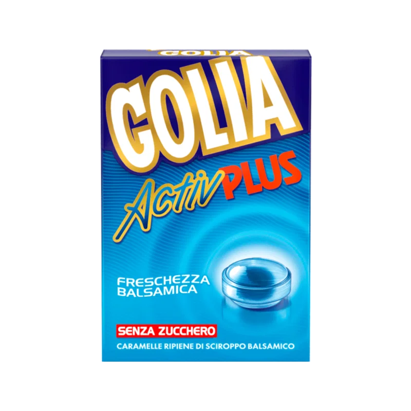Golia Activ Plus balsemieke snoepjes zonder suiker 46 g, blauw doosje met gevuld snoepje
