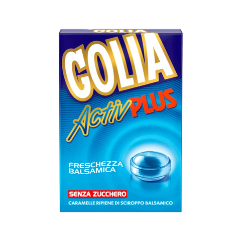 Golia Activ Plus caramelle balsamiche senza zucchero 46 g, astuccio blu con caramella ripiena