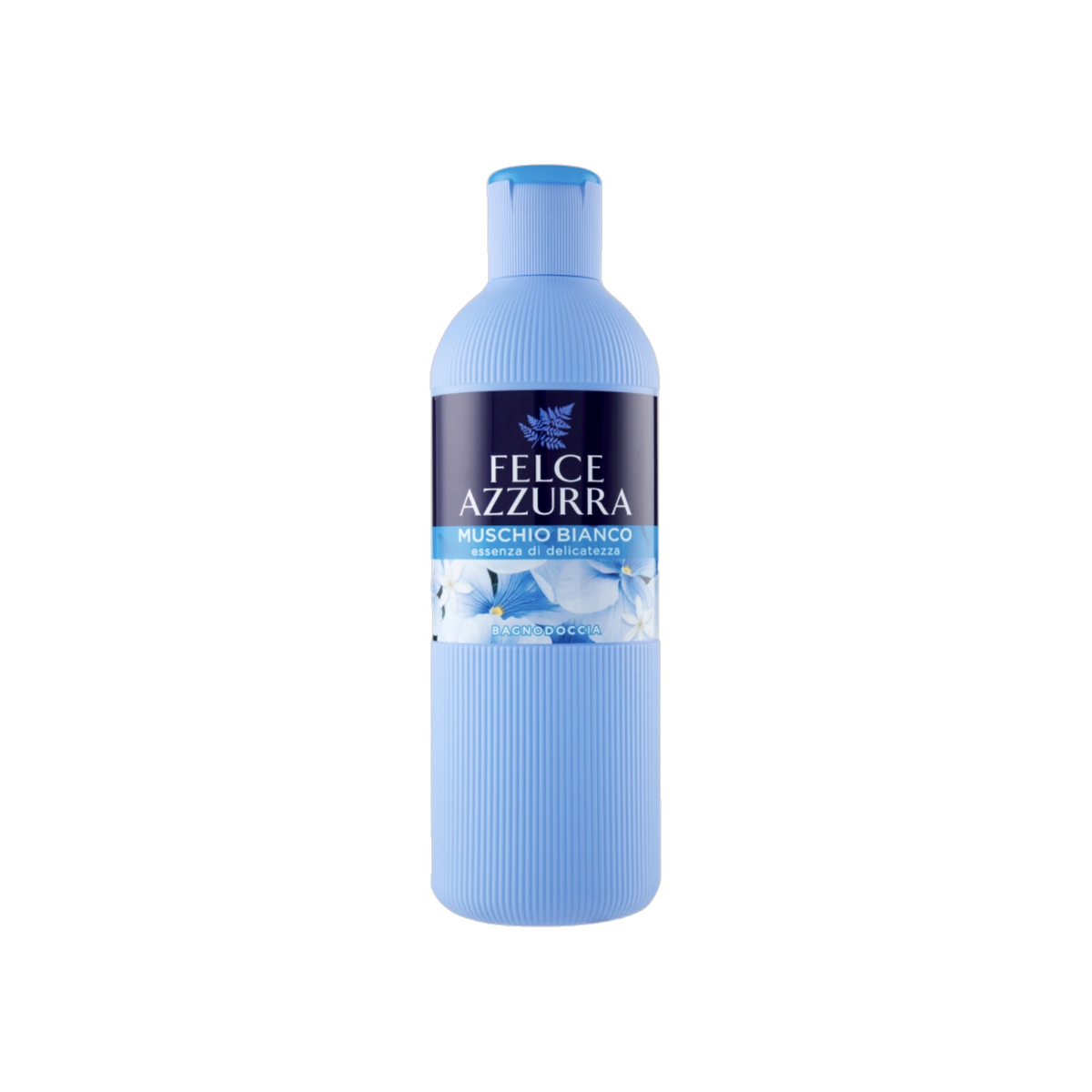 Felce Azzurra Bagnodoccia Muschio Bianco 650 ml, flacone azzurro con etichetta blu