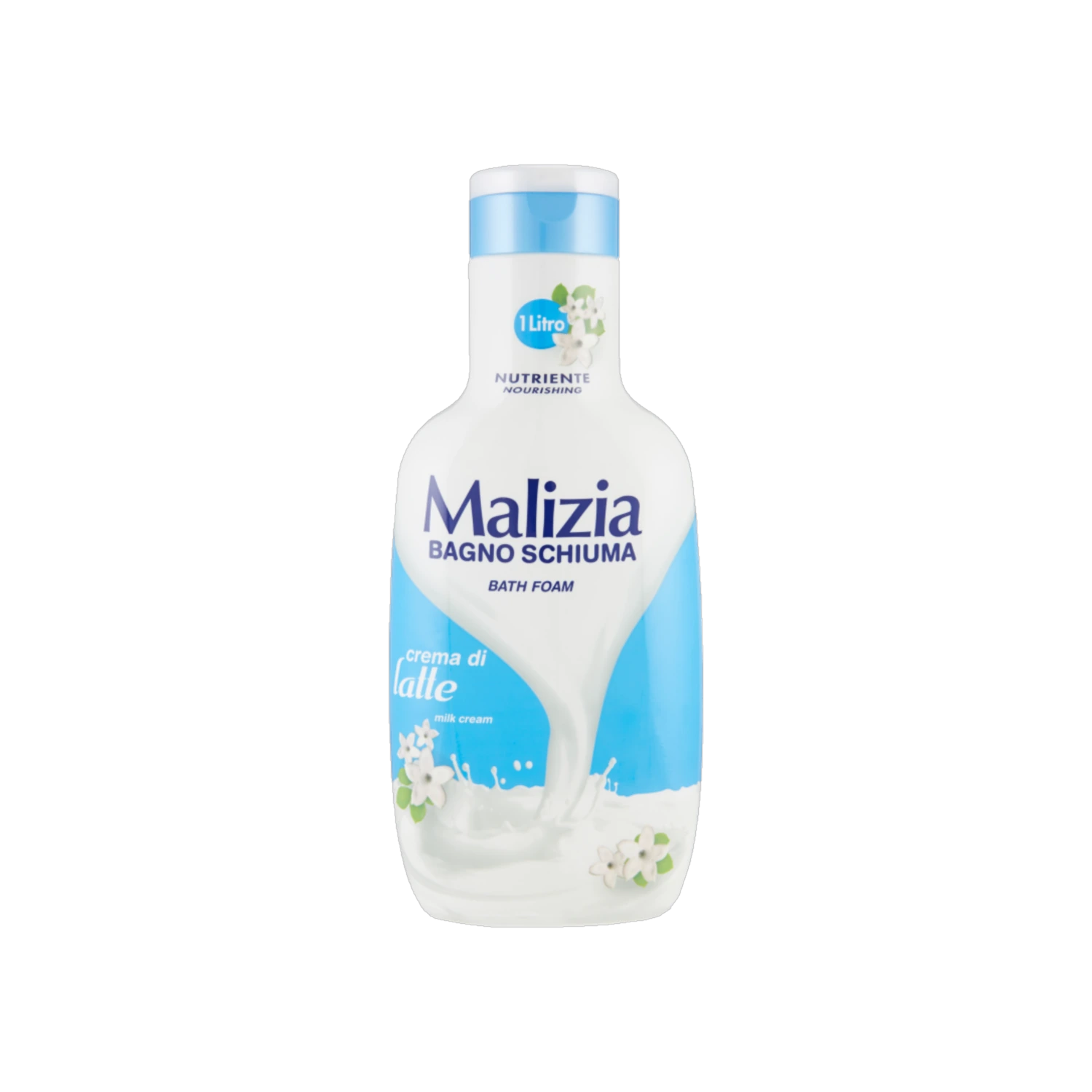 Malizia Badschuim Crema di Latte 1 L, wit met lichtblauwe flacon