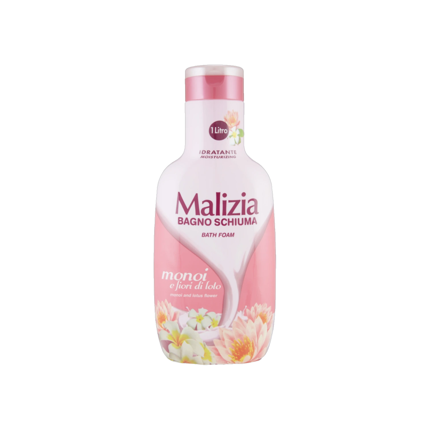 Malizia badschuim Monoi en Lotusbloem 1 L, roze met witte flacon