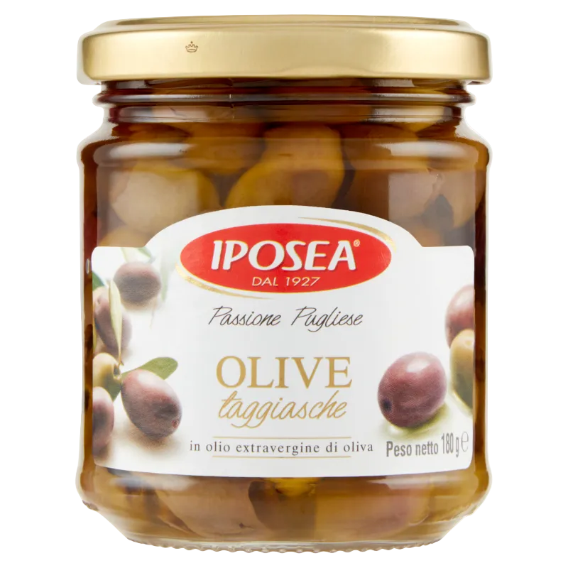 Iposea Olive Taggiasche 180 g, glazen potje met hele olijven in extra vergine olijfolie
