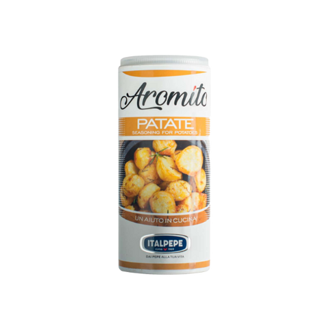 Italpepe Aromito Patate 130 g, barattolo bianco e arancione con foto di patate arrosto