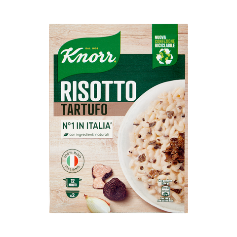 Knorr Risotto al Tartufo 175 g, astuccio verde con piatto di risotto cremoso e scaglie di tartufo