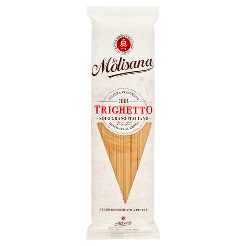 La Molisana Trighetto N°333 500 g, ivoorkleurige zak met V vormig venster op de driehoekige pasta