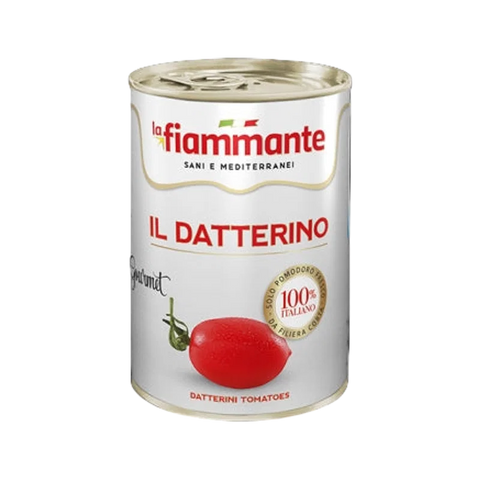 La Fiammante Pomodori Datterini 400 g, latta bianca della linea Gourmet con datterino rosso