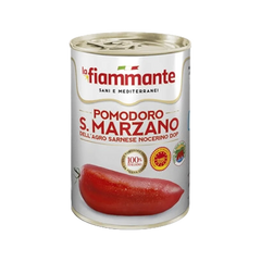 La Fiammante Pomodori Pelati San Marzano DOP 400 g, latta bianca con marchio DOP e logo del Consorzio