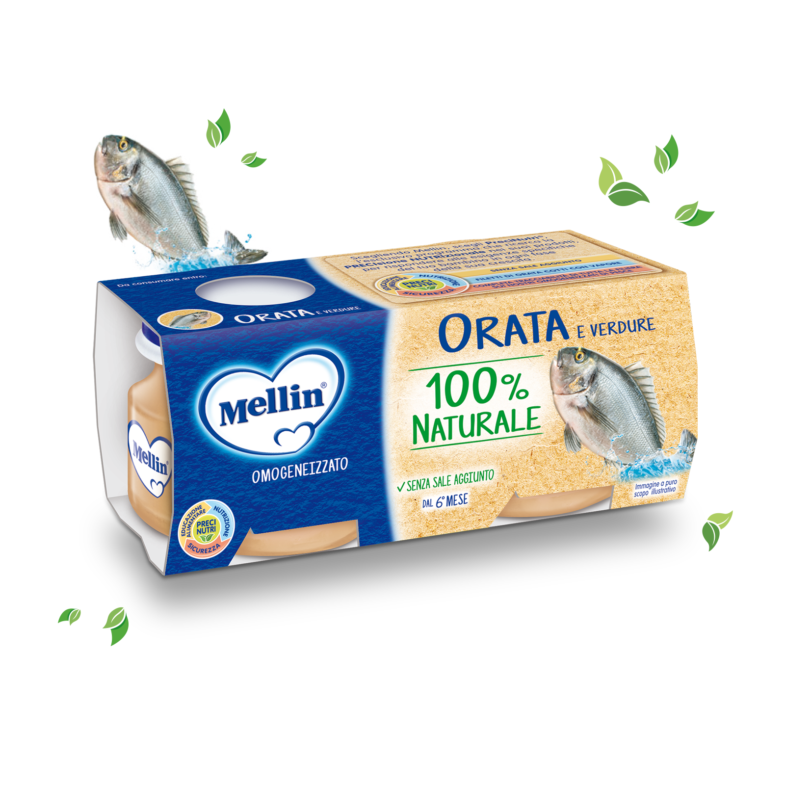 Mellin Omogeneizzato Orata e verdure 6 mesi - 2 x 80 gr -  - Mellin