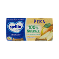 Mellin Omogeneizzato Peer 4 maanden 2 x 100 g, blauwe doos met peer en twee glazen potjes