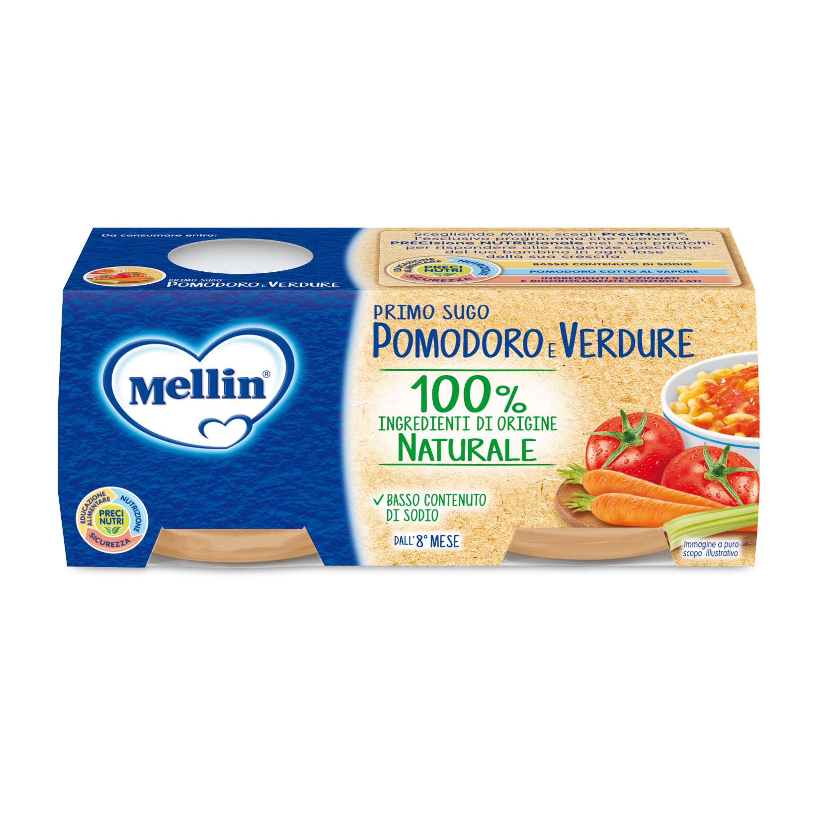 Mellin Eerste Pastasaus Tomaat en Groenten Vanaf 8 Maanden 2 x 80 g