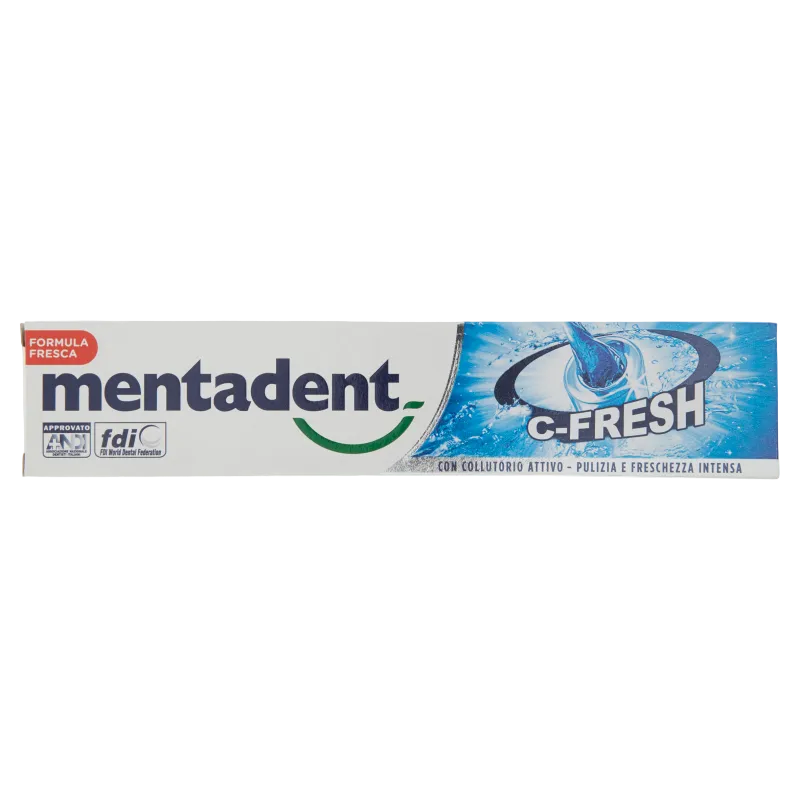 Mentadent C-Fresh tandpasta met collutorio attivo 75 ml, wit met blauw doosje met watergolf