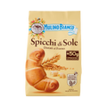Mulino Bianco Spicchi di Sole goudgebakken koekjes 400 g, geel zakje met het halvemaanvormige koekje en tarwearen