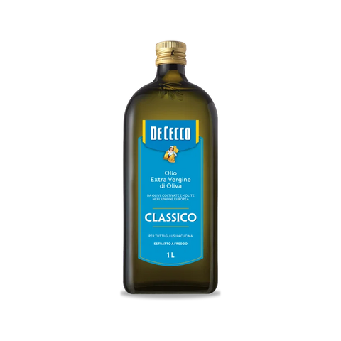 De Cecco Olio Extra Vergine di Oliva Classico 1 L, bottiglia di vetro scuro con etichetta azzurra