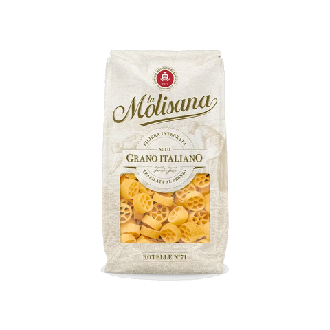 La Molisana Rotelle N°71 500 g, pacco di carta chiara con finestra sulla pasta a ruota